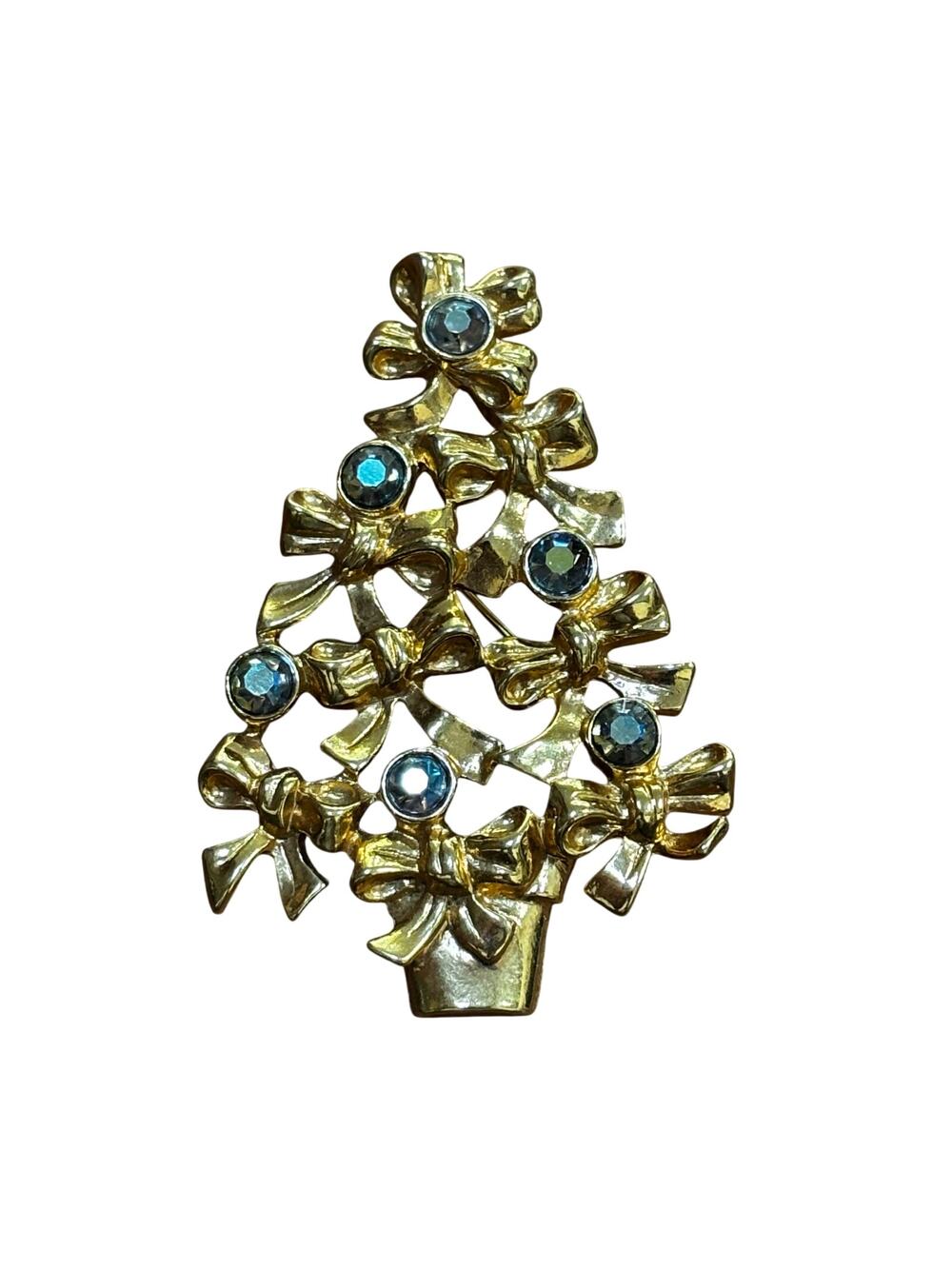 Vintage Avon Christmas tree brooch gold & AB rhinestones festive holiday pin